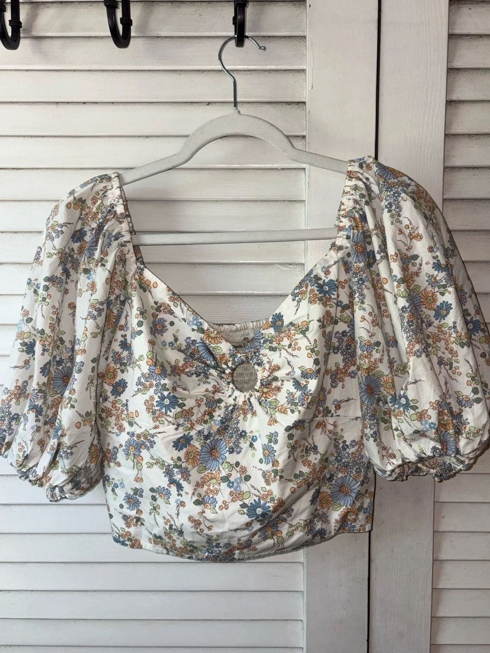 Abercrombie Floral Puff Sleeve Crop Top Cottagecore Coquette Romantic Size S